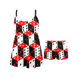 Dice Pattern Print Design 02 Chest Sexy Pleated Two Piece Swim Dress
