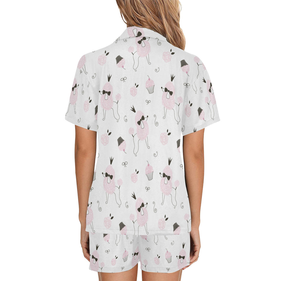 Poodle dog rose cake pattern Women's V-Neck Short Pajama Set