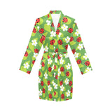 Ladybug Pattern Print Design 01 Women's Long Sleeve Belted Night Robe