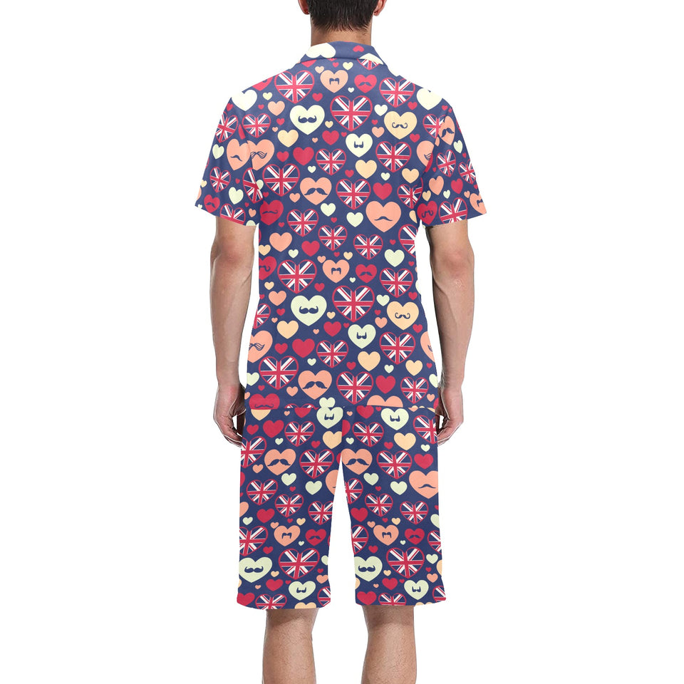British Pattern Print Design 02 Men's V-Neck Short Pajama Set
