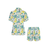 Cute parrot toucan flamingo cactus exotic leaves p Women's V-Neck Short Pajama Set