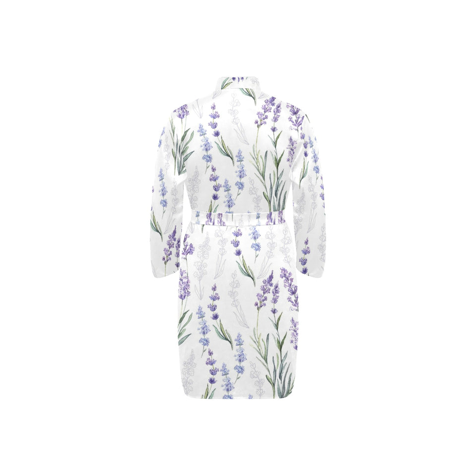 Hand painting Watercolor Lavender Men's Long Sleeve Belted Night Robe