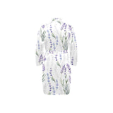 Hand painting Watercolor Lavender Men's Long Sleeve Belted Night Robe
