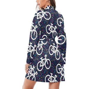 Bicycle Pattern Print Design 03 Women's Long Sleeve Belted Night Robe