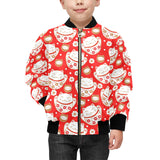 Cute Maneki neko cat red background Kids' Boys' Girls' Bomber Jacket