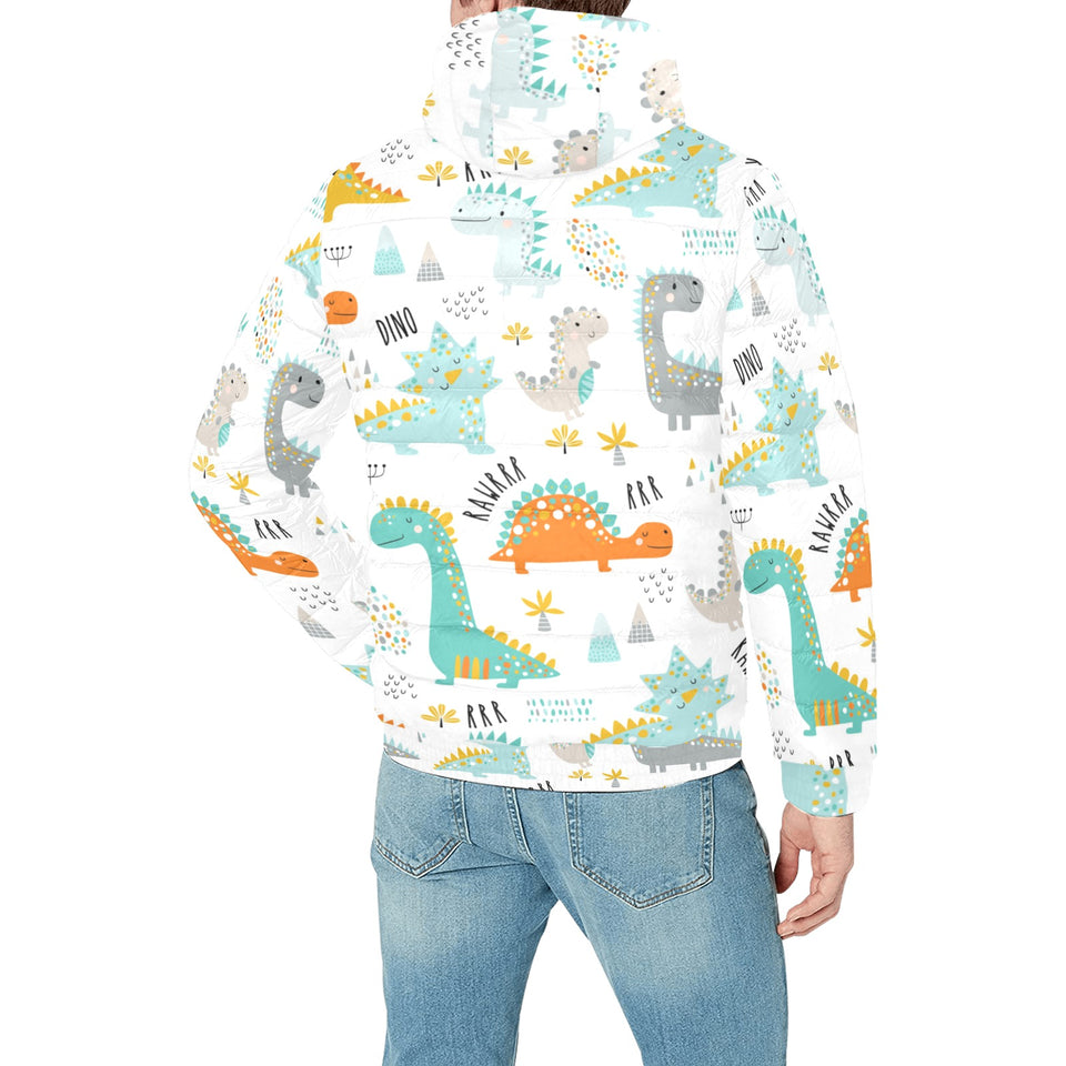 Cute funny kids dinosaurs pattern Men's Padded Hooded Jacket