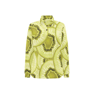 Sliced kiwi pattern Women's Long Sleeve Polo Shirt