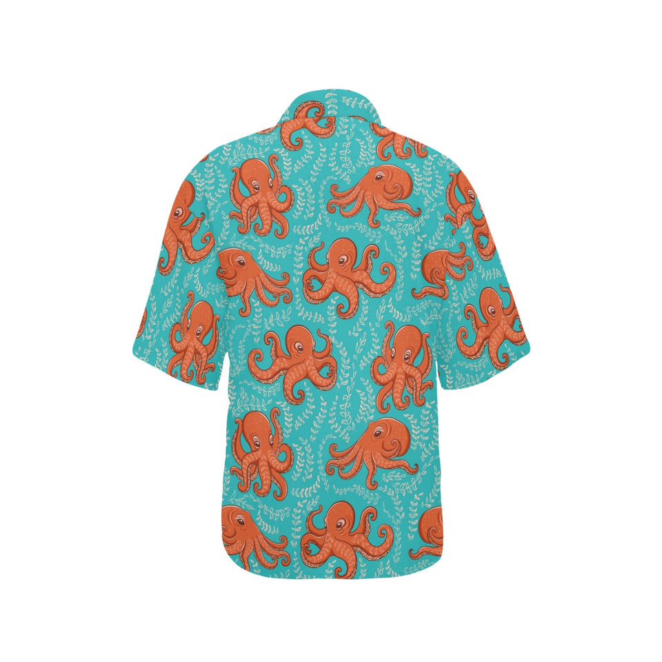 Octopus turquoise background Women's All Over Print Hawaiian Shirt