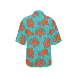 Octopus turquoise background Women's All Over Print Hawaiian Shirt