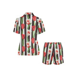 red and white tulips pattern Women's V-Neck Short Pajama Set