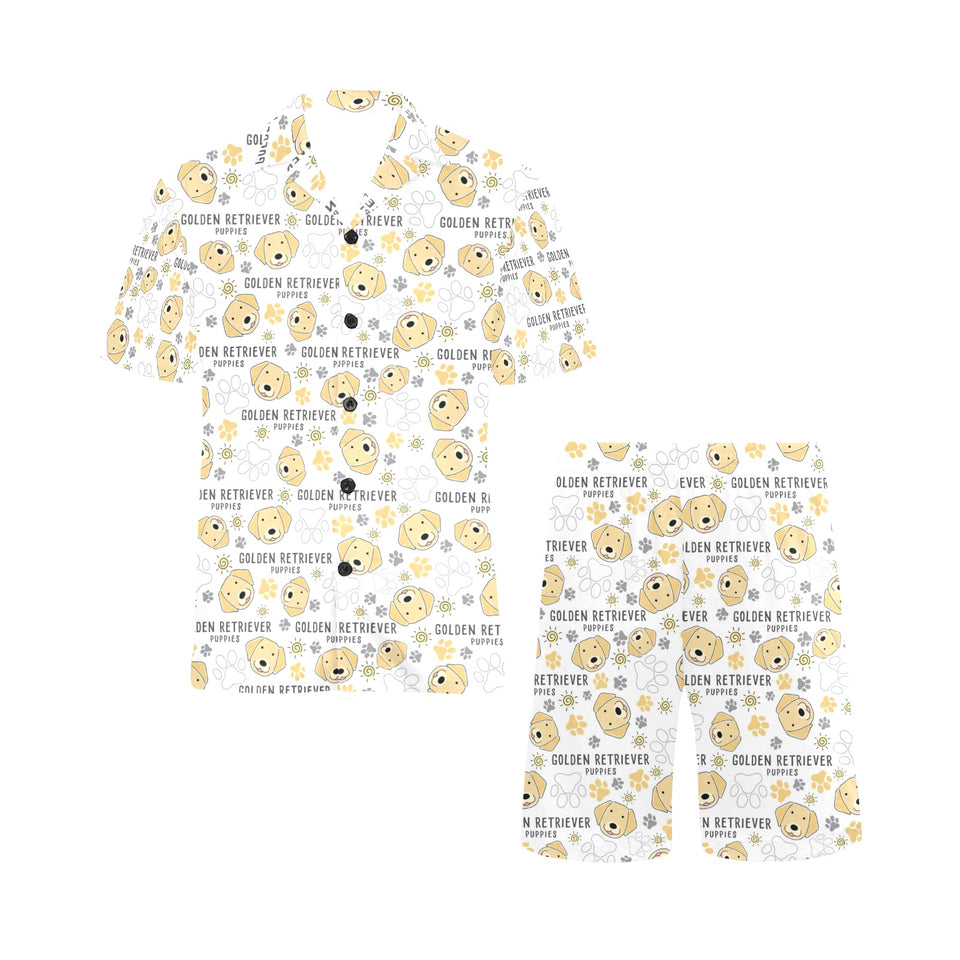 Golden Retriever Pattern Print Design 04 Men's V-Neck Short Pajama Set