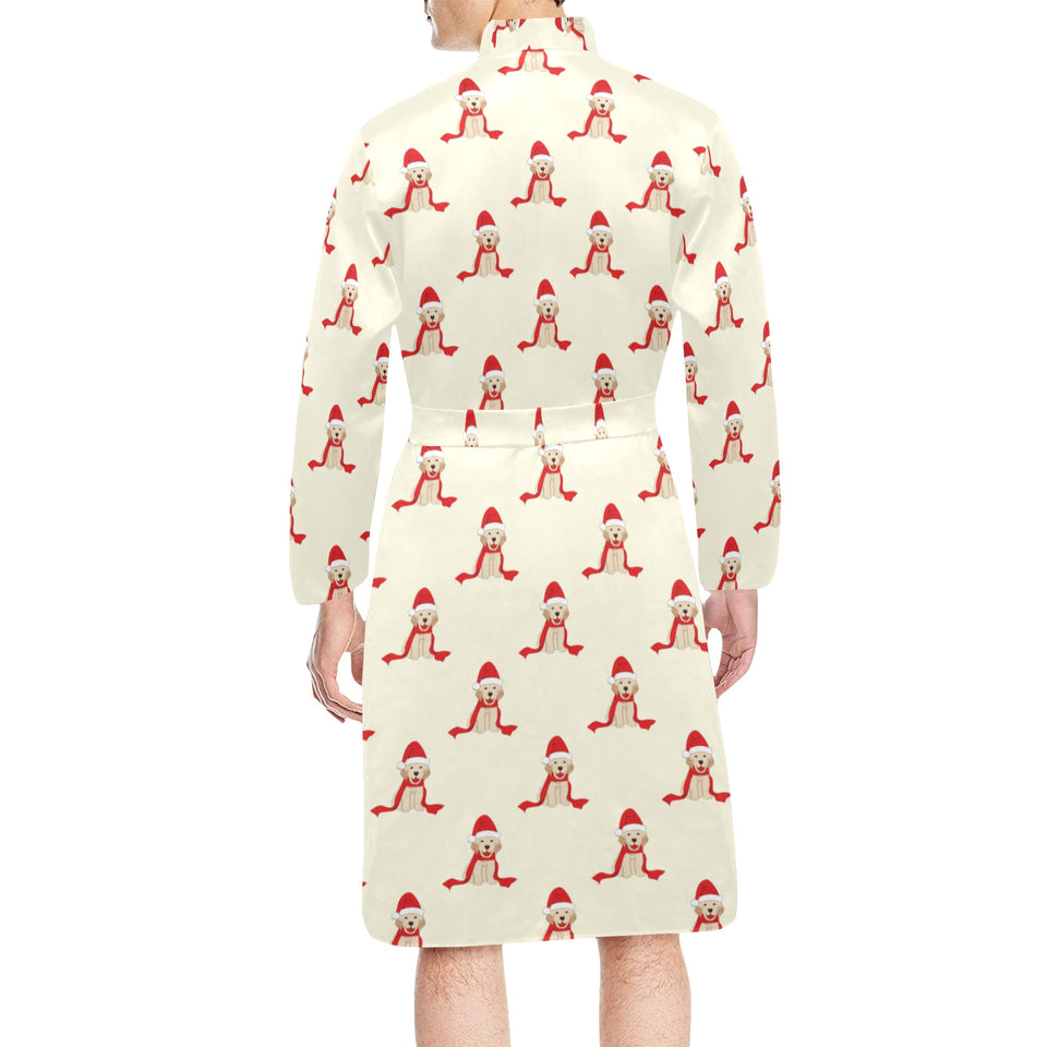 Golden Retriever Pattern Print Design 01 Men's Long Sleeve Belted Night Robe