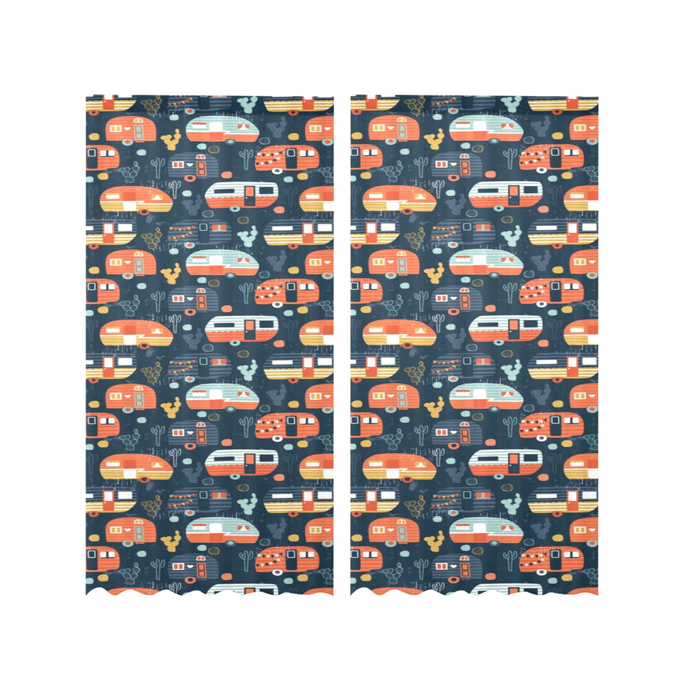 Camper Van Pattern Print Design 05 Gauze Curtain