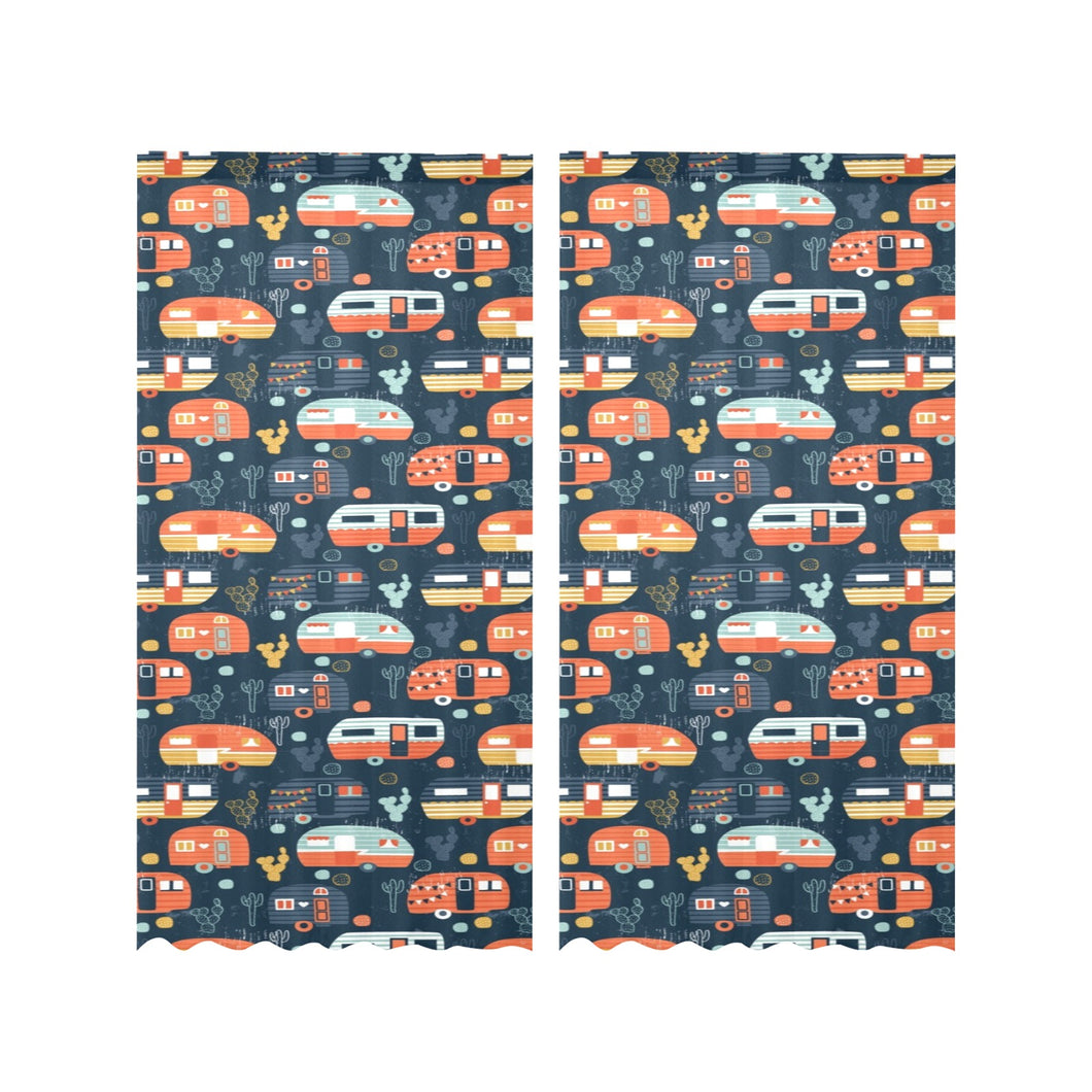 Camper Van Pattern Print Design 05 Gauze Curtain