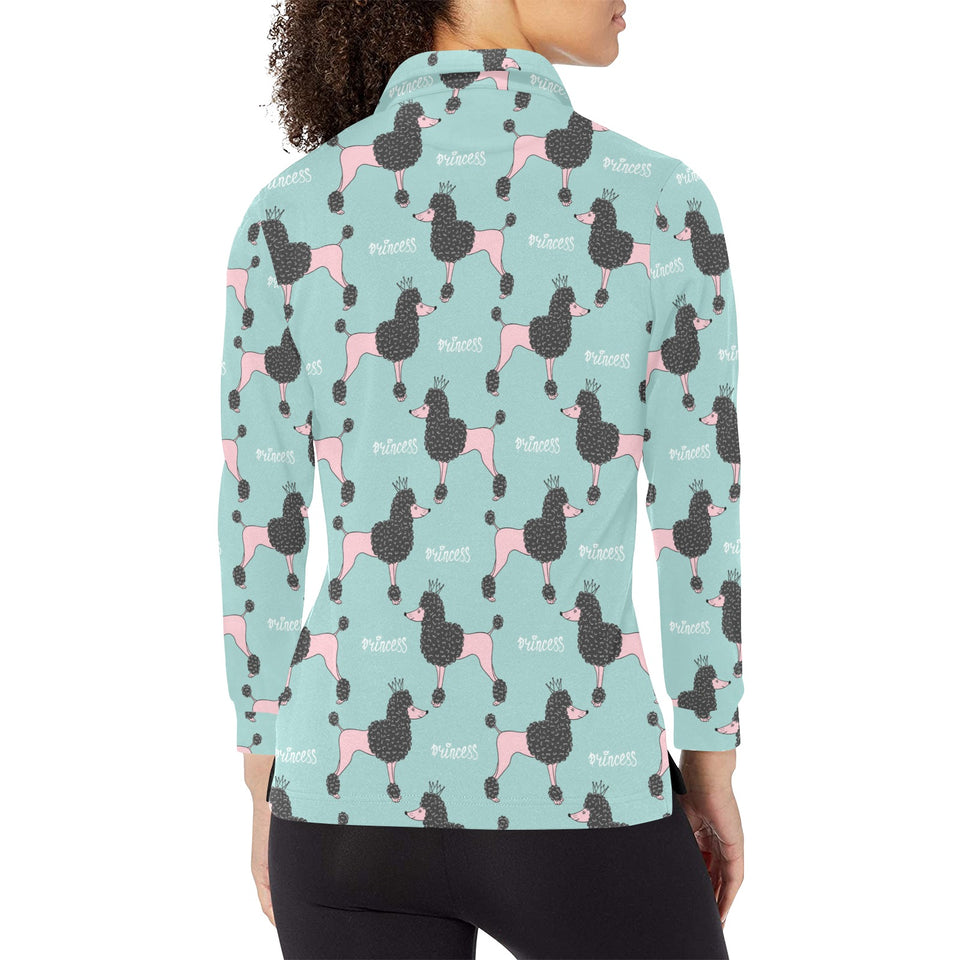 poodle dog green background Women's Long Sleeve Polo Shirt