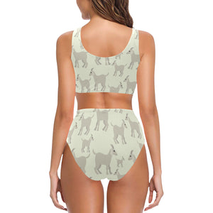 Little young goat pattern Chest Bowknot High Waisted Bikini Swimsuit