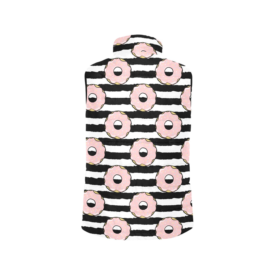 Donuts pink icing striped pattern Women's Padded Vest