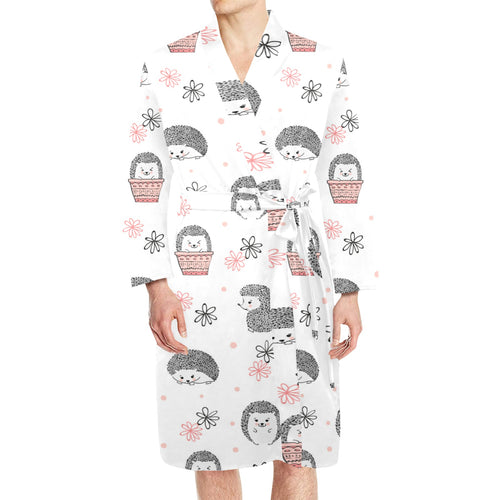 Hedgehog Pattern Print Design 02 Men's Long Sleeve Belted Night Robe