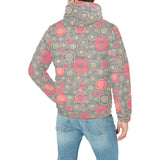 Red gold Sakura cherry blossom gray background Men's Padded Hooded Jacket
