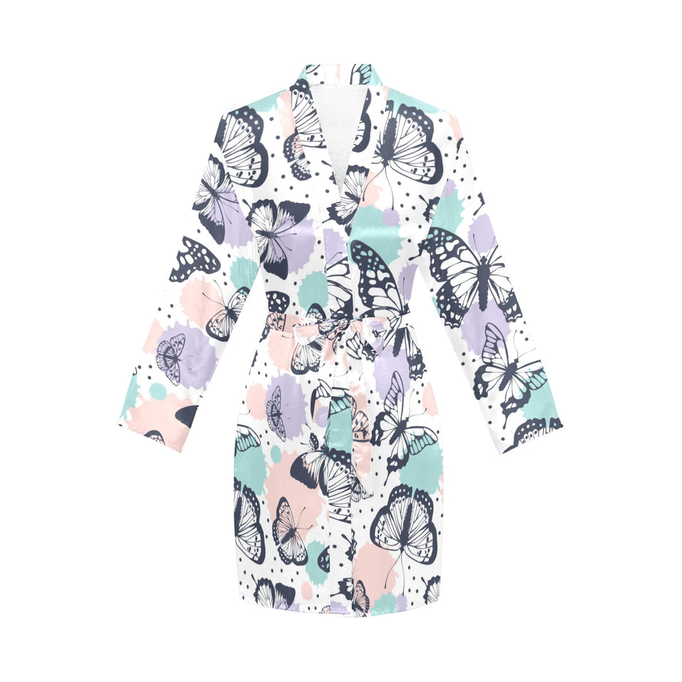 Butterfly pattern Women's Long Sleeve Belted Night Robe