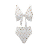 Jack Russel Pattern Print Design 05 Chest Bowknot High Waisted Bikini Swimsuit