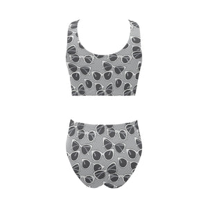 Sun Glasses Pattern Print Design 04 Chest Bowknot High Waisted Bikini Swimsuit