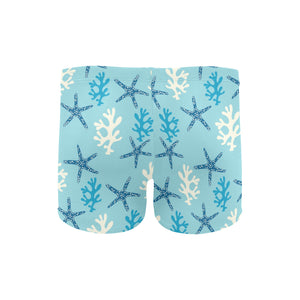 Blue starfish coral reef pattern Men's Swimming Trunks