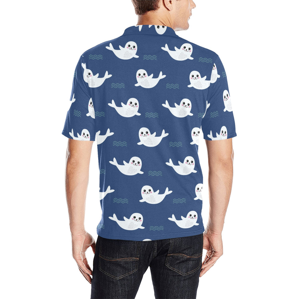 Cute white baby sea lion seal pattern Men's All Over Print Polo Shirt