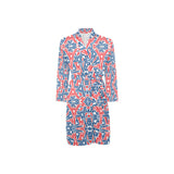 Blue Red Eiffel Tower Pattern Print Design 02 Men's Long Sleeve Belted Night Robe