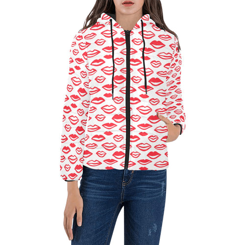 Lips Pattern Print Design 05 Women's Padded Hooded Jacket