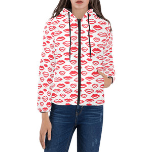 Lips Pattern Print Design 05 Women's Padded Hooded Jacket