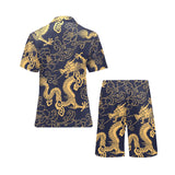 Gold dragon pattern Men's V-Neck Short Pajama Set