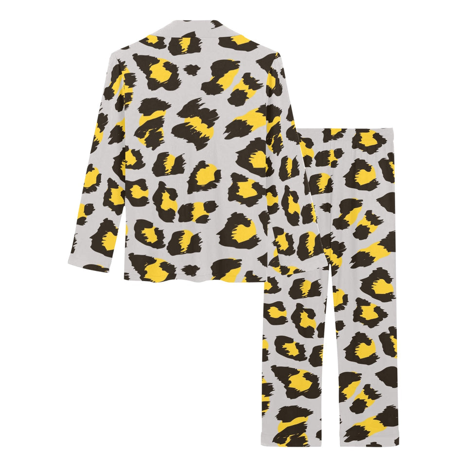Gray Leopard print pattern Women's Long Pajama Set