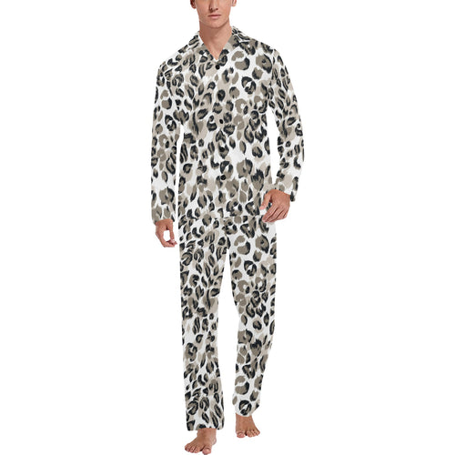 Leopard skin print pattern Men's Long Pajama Set