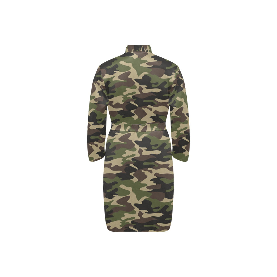 Dark Green camouflage pattern Men's Long Sleeve Belted Night Robe