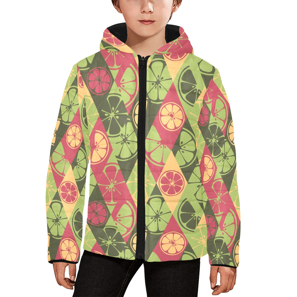 Cool Geometric lime pattern Kids' Boys' Girls' Padded Hooded Jacket