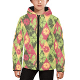 Cool Geometric lime pattern Kids' Boys' Girls' Padded Hooded Jacket