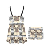 Happy pug pattern Chest Sexy Pleated Two Piece Swim Dress