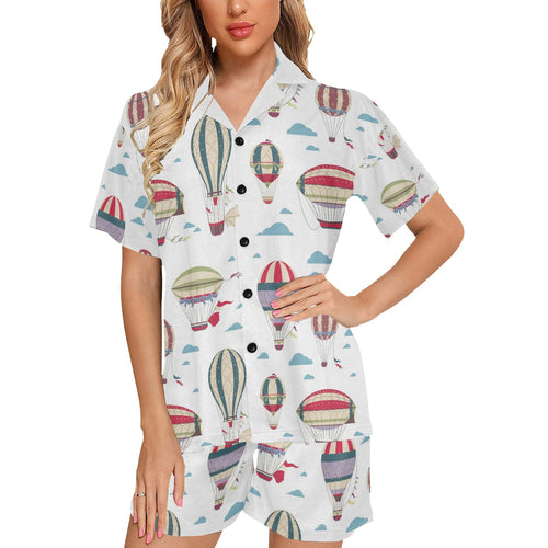 Hot air balloon pattern Women's V-Neck Short Pajama Set