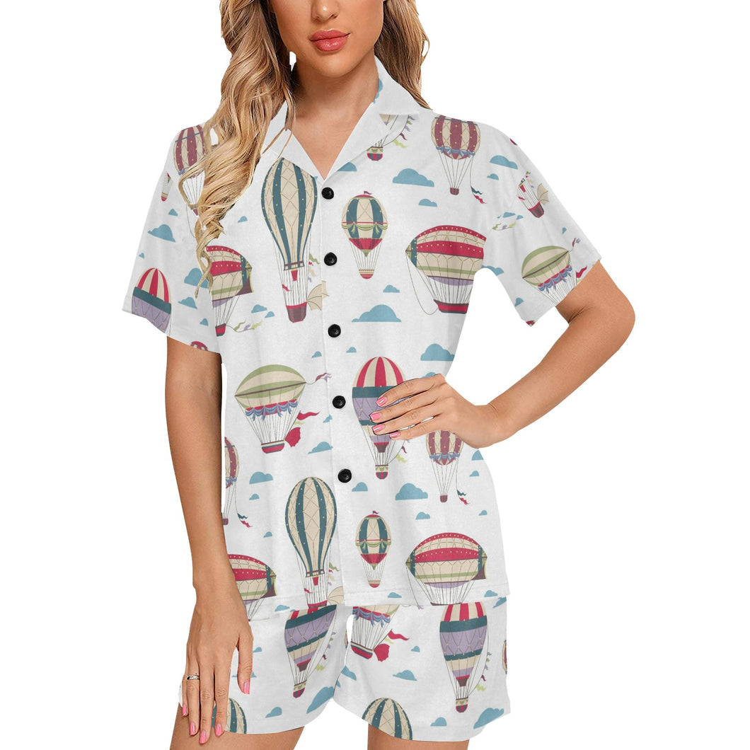 Hot air balloon pattern Women's V-Neck Short Pajama Set