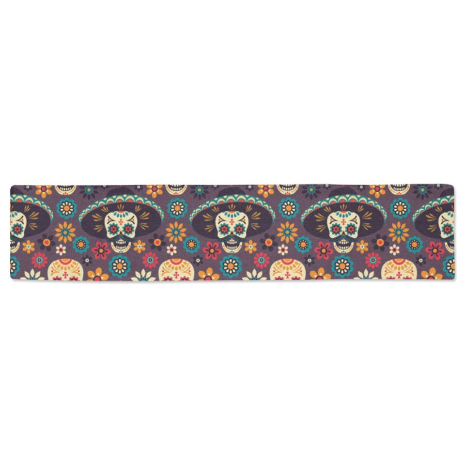 Sugar skulls flower maxican pattern Table Runner