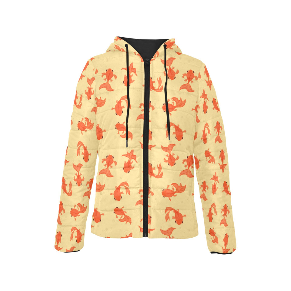 Goldfish Pattern Print Design 02 Women's Padded Hooded Jacket