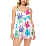 Dog Paws Pattern Print Design 01 Chest Sexy Pleated Two Piece Swim Dress