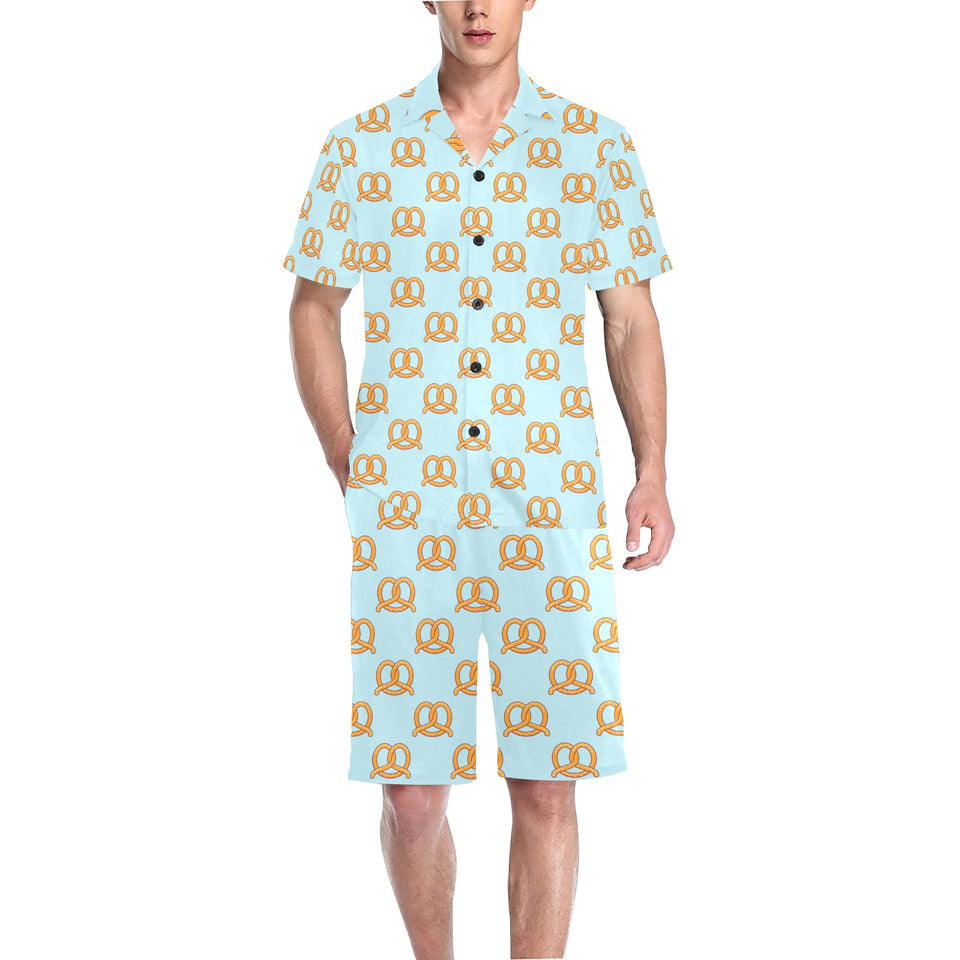 Pretzels Pattern Print Design 03 Men's V-Neck Short Pajama Set
