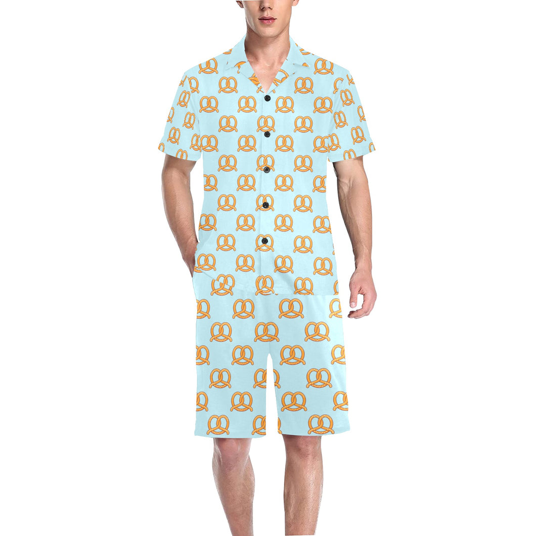 Pretzels Pattern Print Design 03 Men's V-Neck Short Pajama Set
