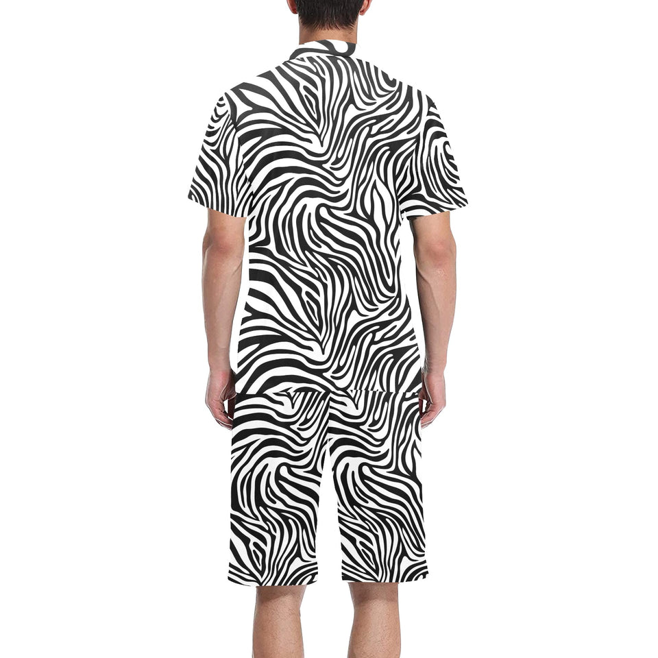 Zebra skin pattern Men's V-Neck Short Pajama Set