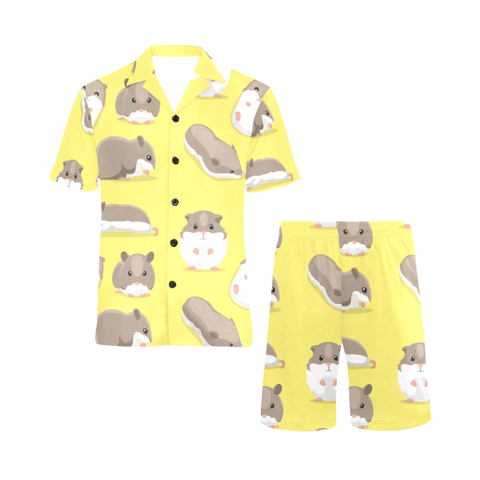 Cute Hamster pattern Men's V-Neck Short Pajama Set