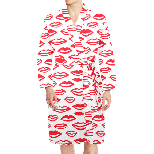 Lips Pattern Print Design 05 Men's Long Sleeve Belted Night Robe