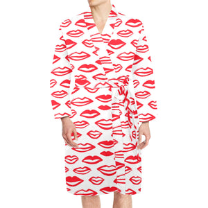 Lips Pattern Print Design 05 Men's Long Sleeve Belted Night Robe