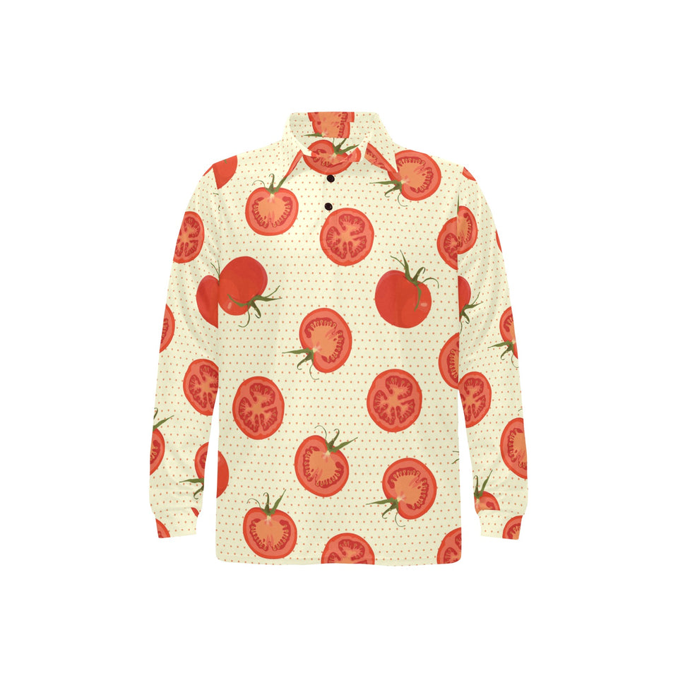 Tomato dot background Men's Long Sleeve Polo Shirt